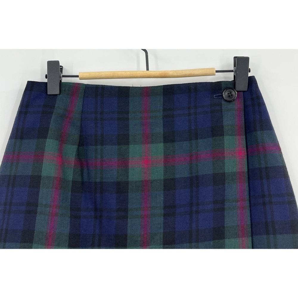 Vintage Chelsea Cambell Petites Lined Wool Mini Wrap Skirt Size 6 Plaid Academia - Picture 2 of 9